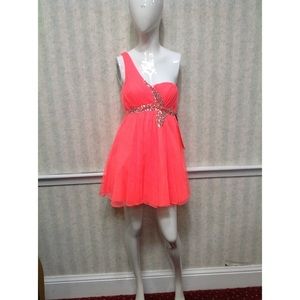 One Shoulder Neon Orange Prom Dress